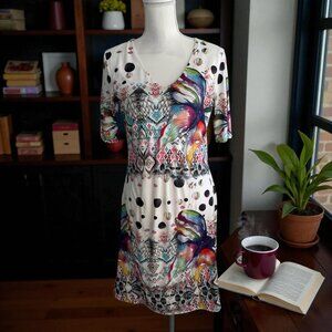 TANGO MANGO Multicolor Butterfly Short Sleeve Dress Size XS/S
